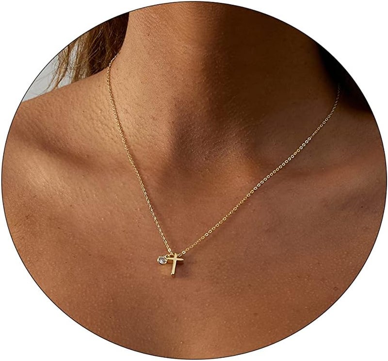 VIROMY Gold Cross Necklace for Women 14K Gold Plated Cute Sidways Cross Pendant Choker Necklaces Simple Trendy Everyday Jewelry for Women - Image 1